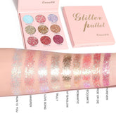 9 Color Glitter Eyeshadow Palette, Colorful Shimmer Waterproof Long Lasting Sparkling Body Glitte, Highly Pigmented Holographic Chunky Glitter Makeup Eye Shadow Sequin for Stage Festival Party
